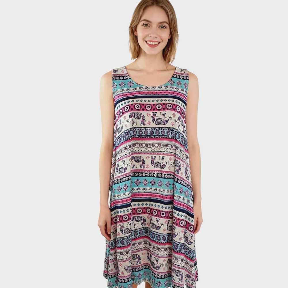 Bohemian Sleeveless Patterned Dress Lightweight Summer Casual Stripes 2XL